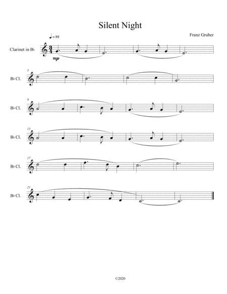 Silent Night for solo clarinet (arr. B C Dockery)