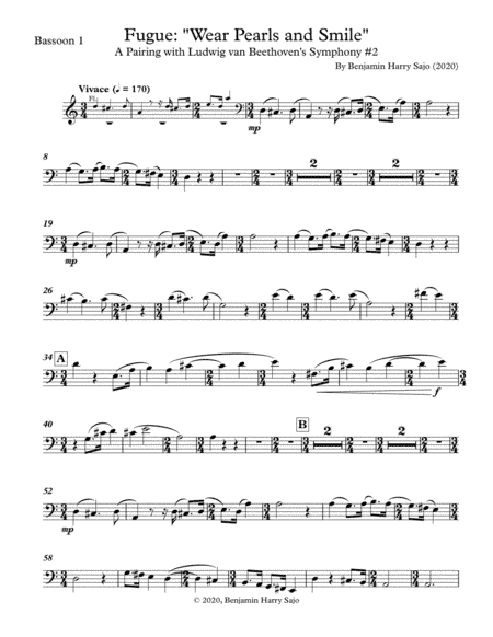 Fugue: "Wear Pearls and Smile" (A Pairing with Beethoven's Symphony #2) - Bassoon 1