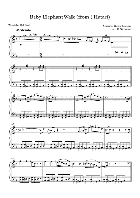 Baby Elephant Walk from the Paramount Picture HATARI! (arr. Cadenza Music Tuition)