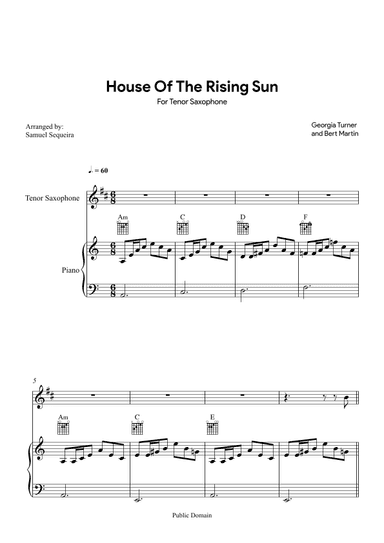 House of the Rising Sun - for Tenor Saxophone - with play along (arr. Samuel Sequeira)
