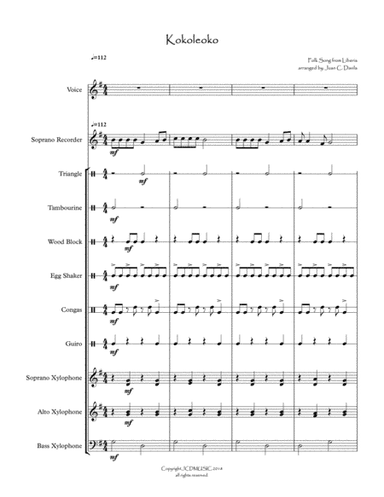 Kokoleoko (For Orff Ensemble) (arr. Juan C. Davila)