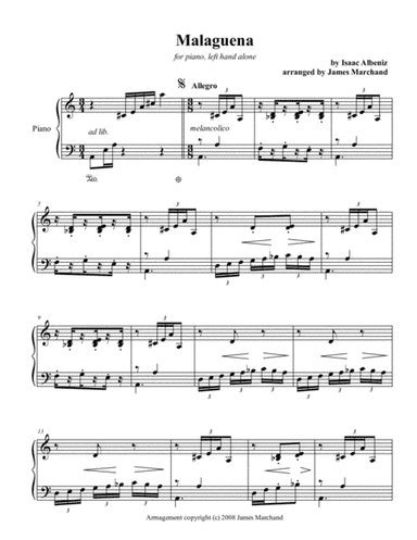 Malaguena, for left hand alone (arr. James Marchand)