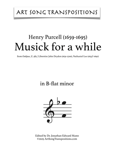PURCELL: Musick for a while (transposed to B-flat minor) (arr. ArtSongTranspositions.com)