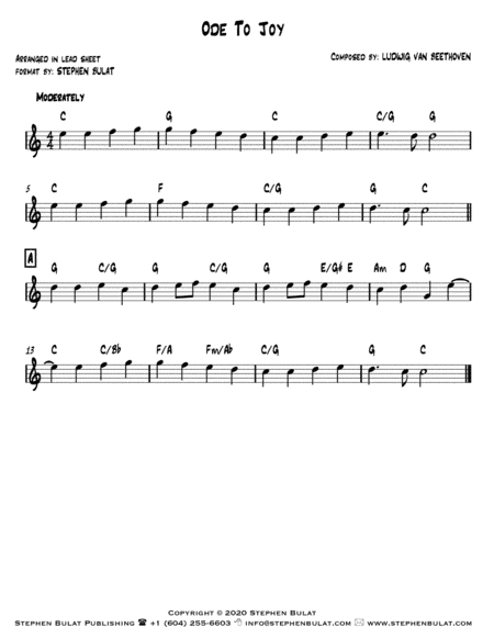 Ode To Joy (Beethoven) - Lead sheet (key of C) (arr. Stephen Bulat)