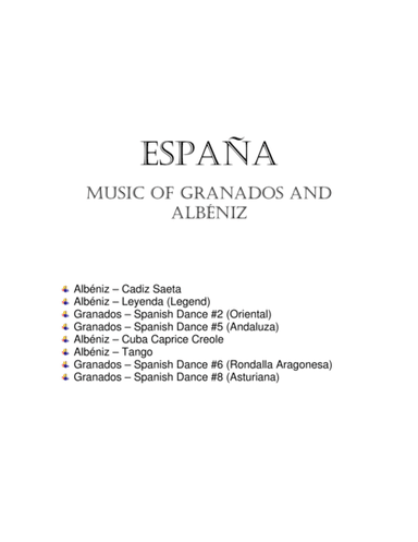 Espana, Music of Spain by Albeniz and Granados for flute and clarinet duet (arr. John Gibson)
