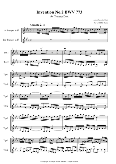 Invention No.2 BWV 773 for Trumpet Duet (arr. SHITO Daichi)