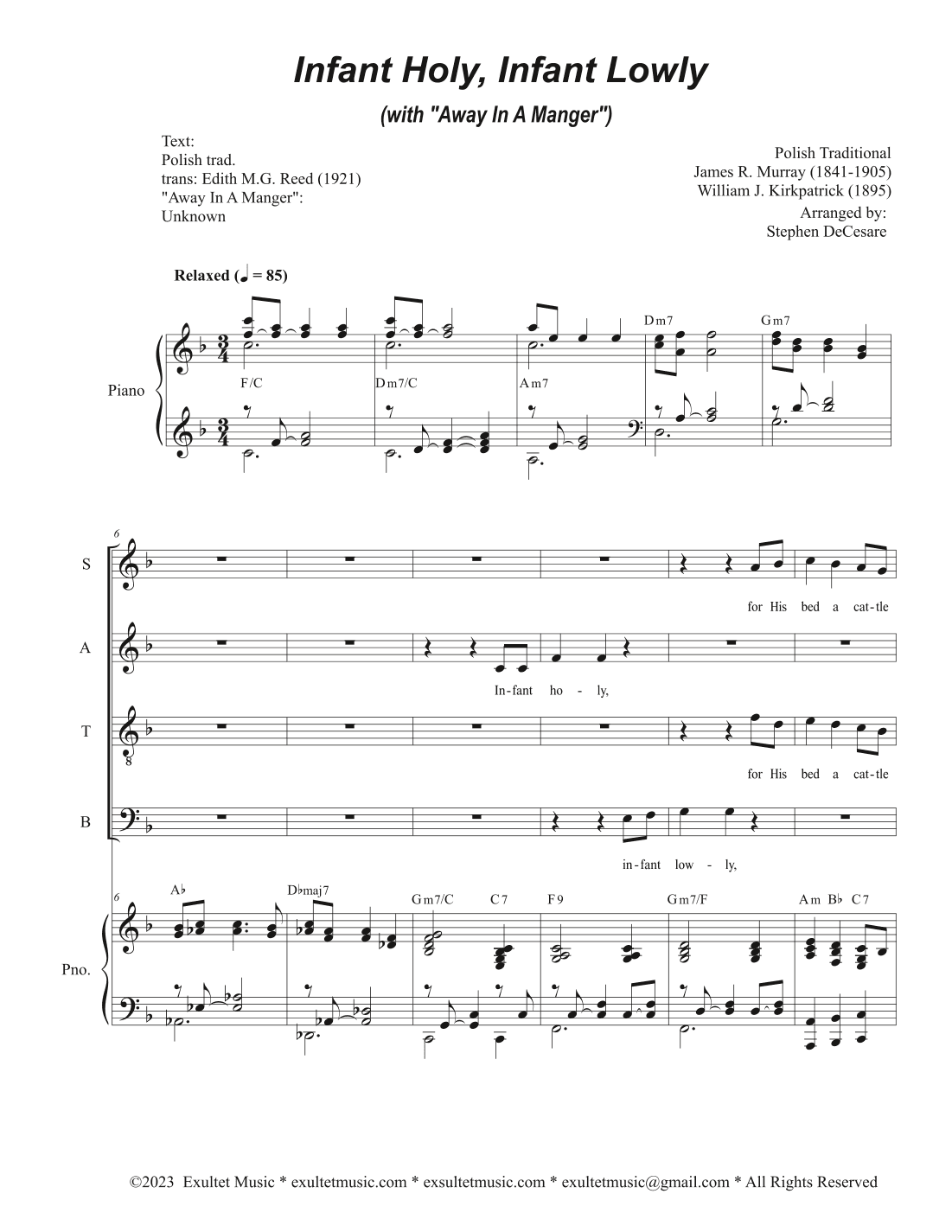 Infant Holy, Infant Lowly (with "Away In A Manger") (Vocal Quartet - (SATB) (arr. Stephen DeCesare)