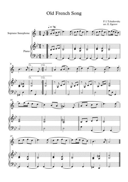 Old French Song, Peter Ilyich Tchaikovsky, For Soprano Saxophone & Piano (arr. Eugene Egorov)