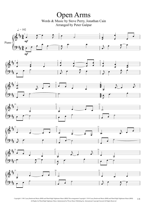 Open Arms (arr. Peter Gašpar)