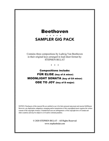 Beethoven Sampler Gig Pack - Three selections (Fur Elise, Moonlight Sonata & Ode To Joy) arranged in (arr. Stephen Bulat)