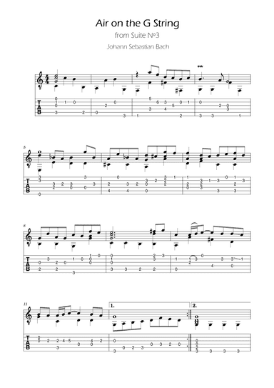 Bach - Air on the G string - BWV 1068 - Guitar TABs (arr. Ygor Nunes)