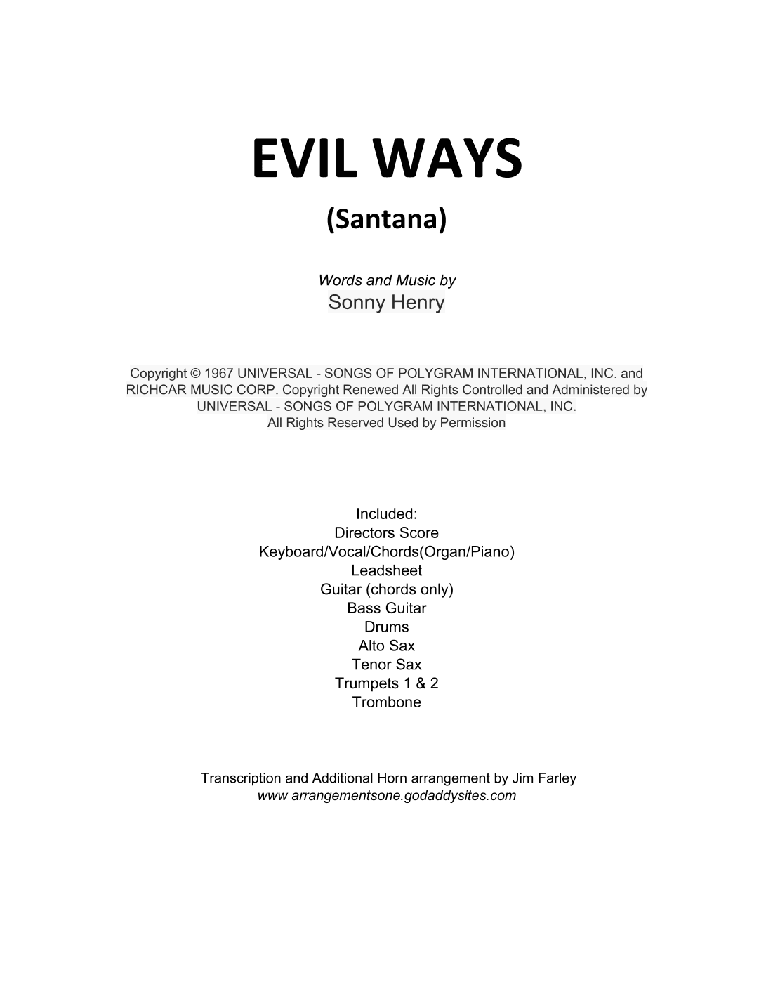 Evil Ways (arr. Jim Farley)