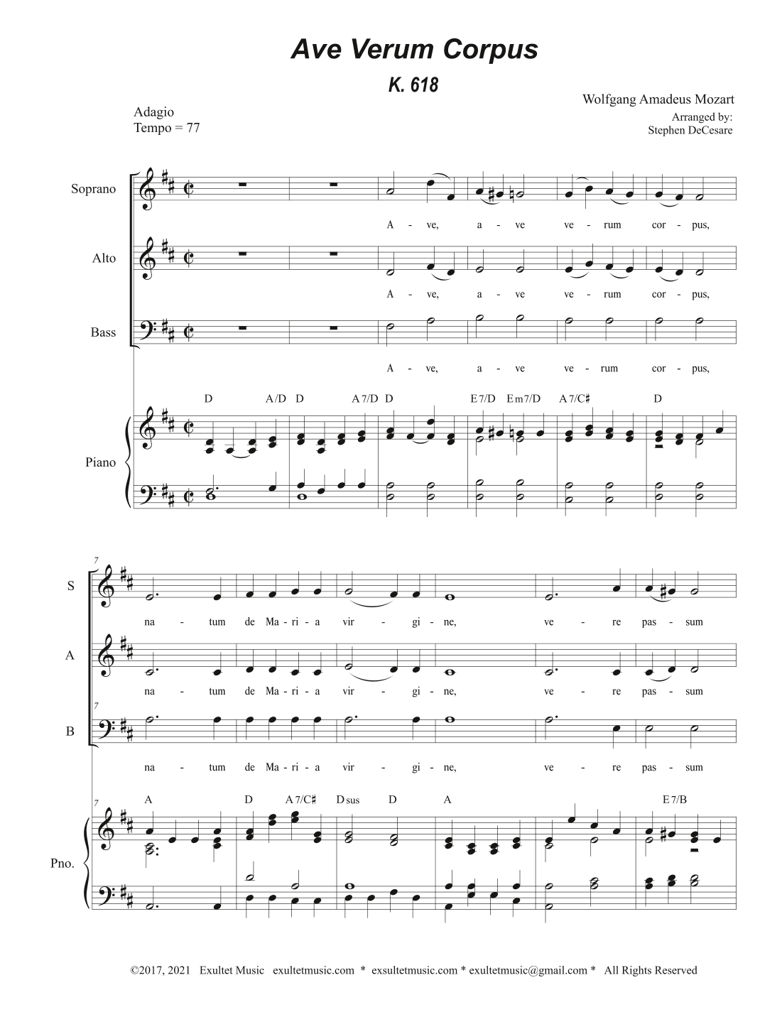 Ave Verum Corpus (Vocal Trio (SAB) - Piano Accompaniment) (arr. Stephen DeCesare)