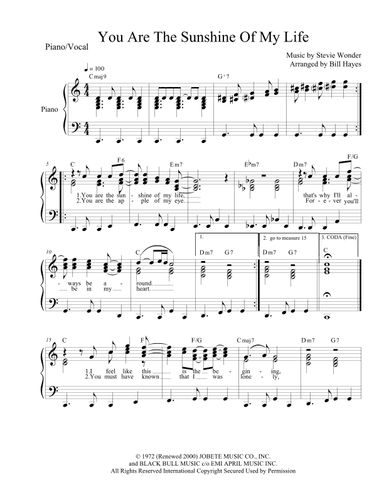You Are The Sunshine Of My Life (arr. Bill Hayes)