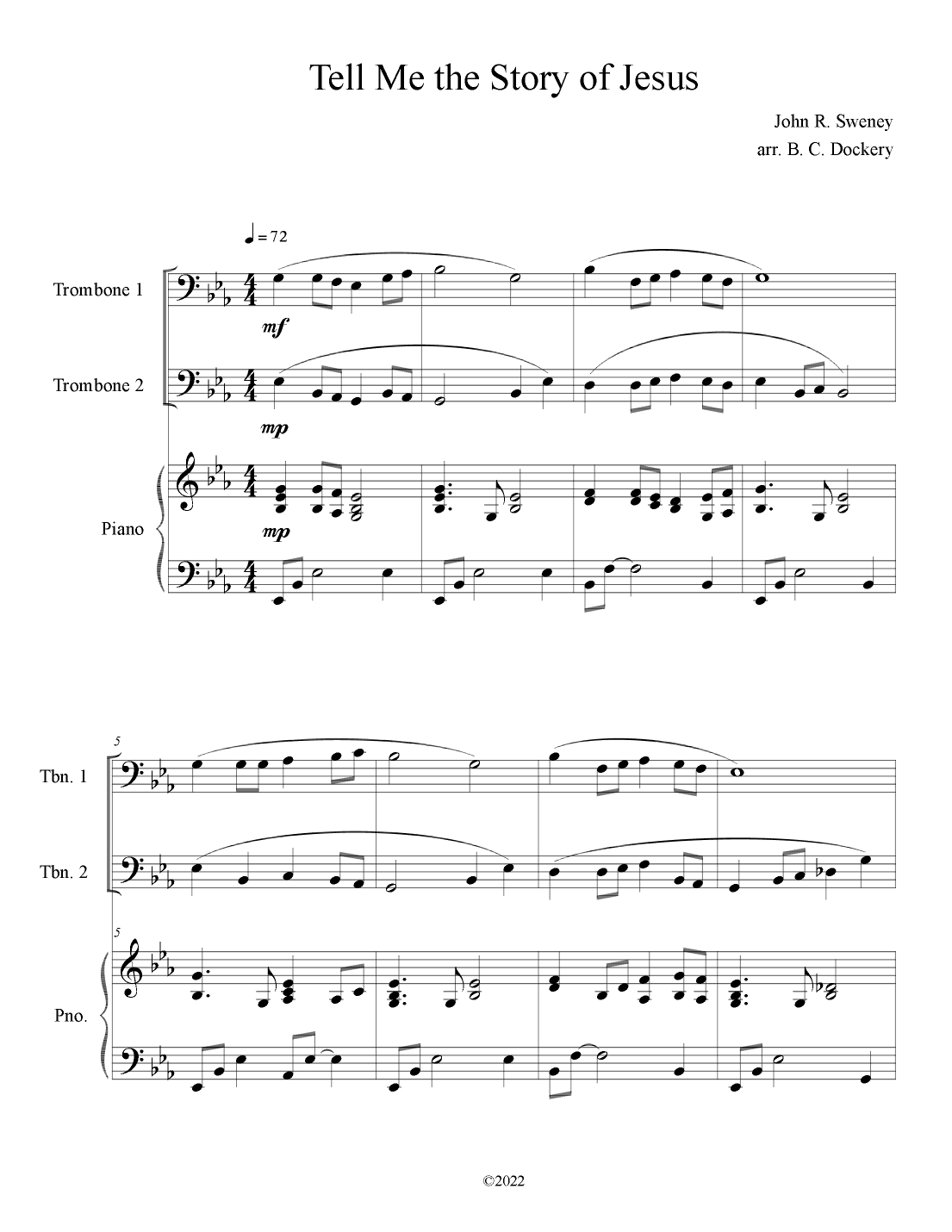 Tell Me the Story of Jesus (Trombone Duet with Piano Accompaniment) (arr. B. C. Dockery)