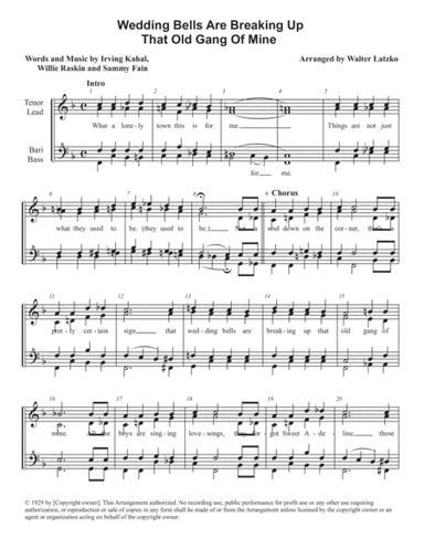 Wedding Bells (are Breaking Up That Old Gang Of Mine) (arr. Walter Latzko)