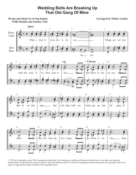 Wedding Bells (are Breaking Up That Old Gang Of Mine) (arr. Walter Latzko)