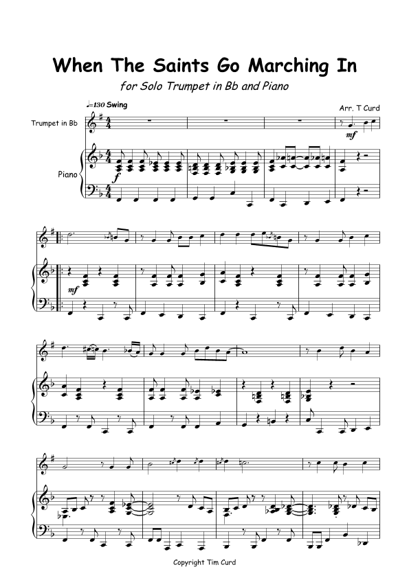 When The Saints Go Marching In for Solo Trumpet in Bb and Piano (arr. Tim Curd)