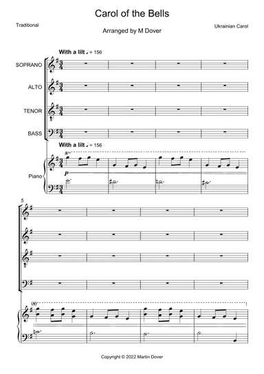 Carol of the Bells - 4 part choir - SATB - Mixed Voices (arr. M & J Dover)