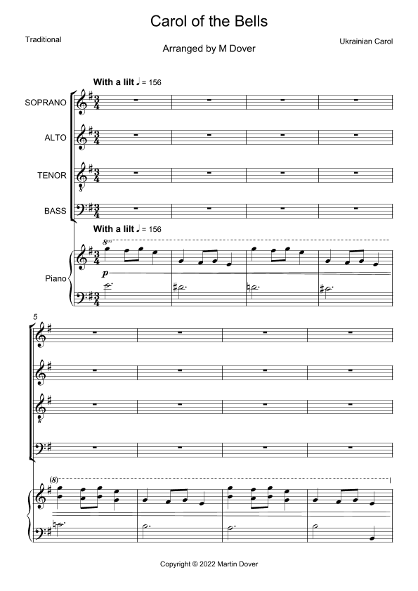 Carol of the Bells - 4 part choir - SATB - Mixed Voices (arr. M & J Dover)