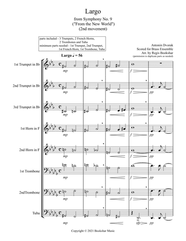 Largo (from "Symphony No. 9") ("From the New World") (Db) (Brass Ensemble - Trps, Hrns, Trbs, Tubas) (arr. Regis Bookshar)