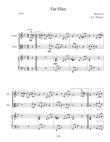 Fur Elise (Violin and Viola Duet with Piano Accompaniment) (arr. B. C. Dockery)