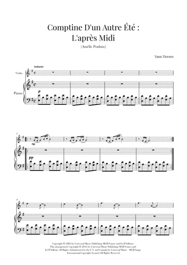 Comptine D'un Autre Été: L'après-midi (arr. Cadenza Editions)
