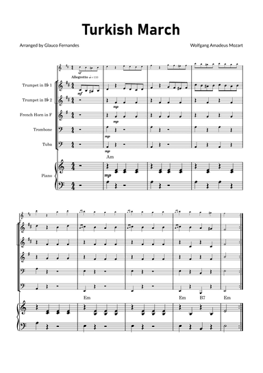 Turkish March by Mozart - Brass Quintet with Piano and Chord Notations (arr. Glauco Fernandes)