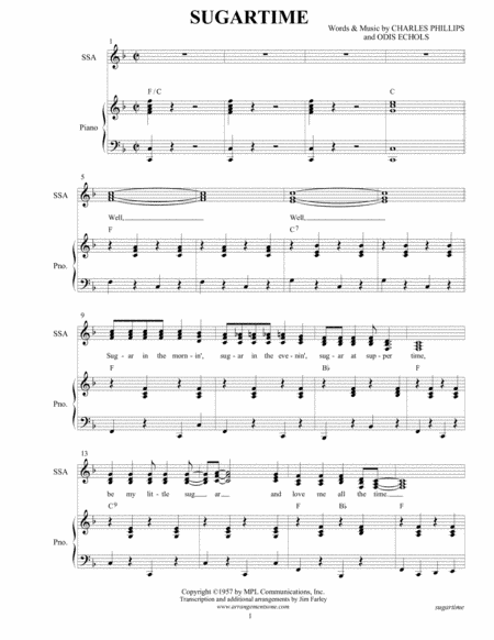 Sugartime (arr. Jim Farley www.arrangementsone.com)
