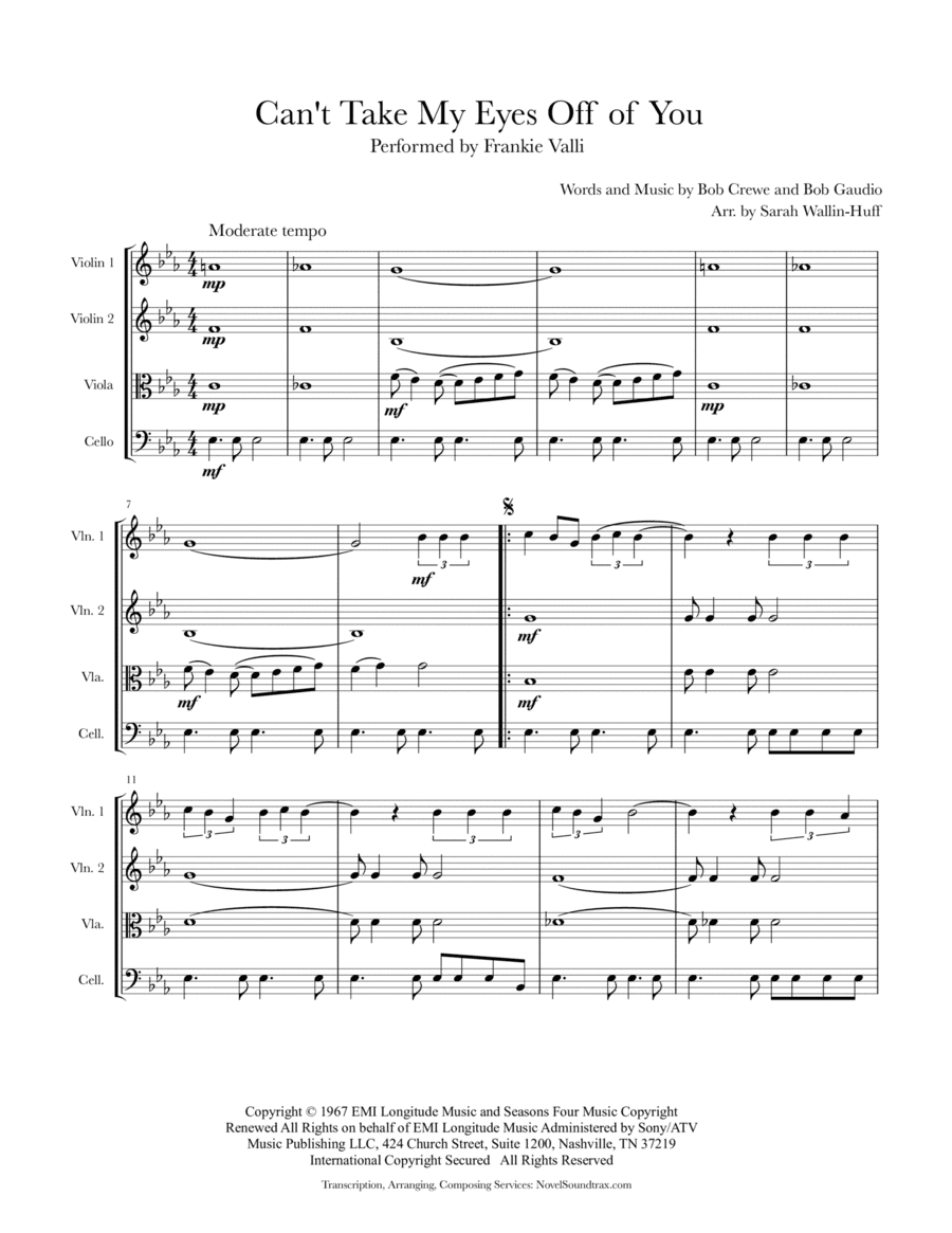Can't Take My Eyes Off Of You (arr. Sarah Wallin Huff)