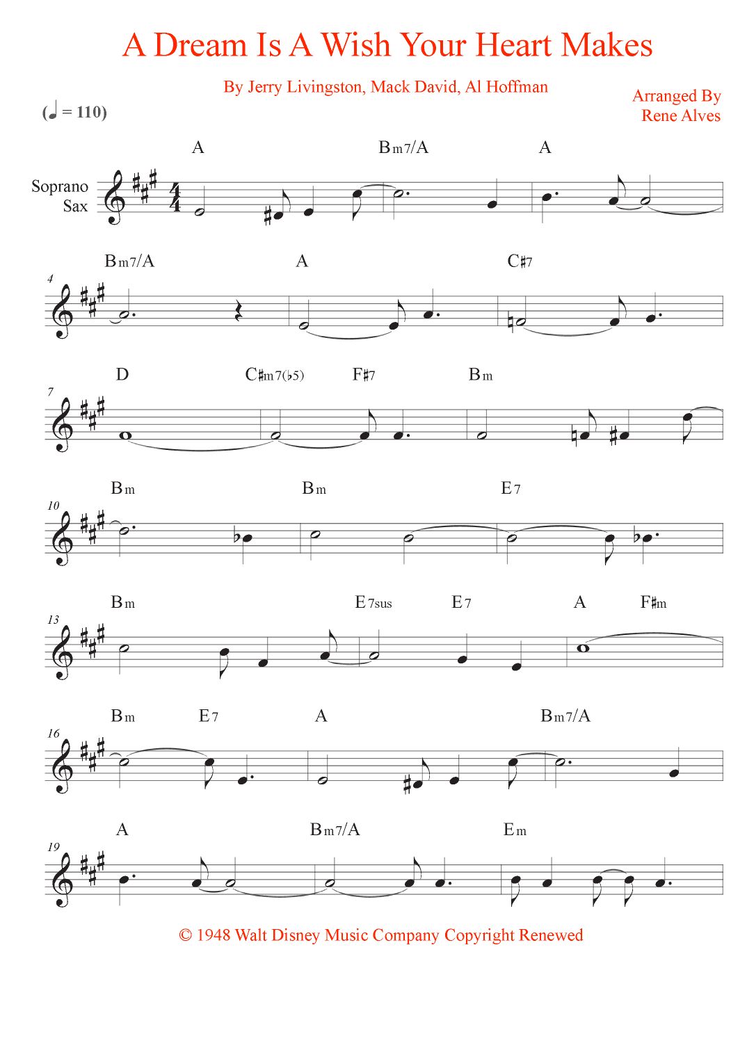 A Dream Is A Wish Your Heart Makes (arr. Rene Alves)