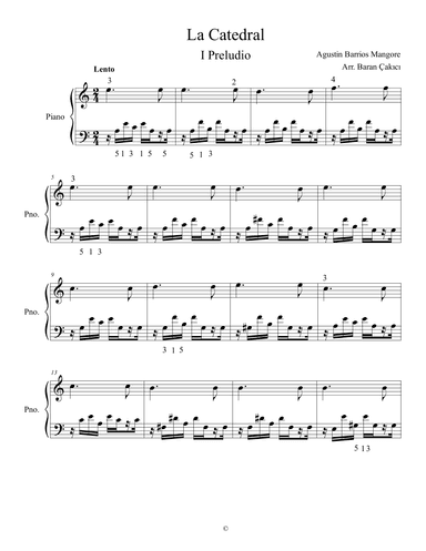 La Catedral for Piano La minor (arr. Arr. Baran Çakıcı)