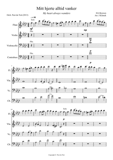 Mitt hjerte alltid vanker (My heart always wanders) - HA Brorson & C Nielsen (Flute, Violin, Cello & (arr. Jens Klimek & Peet du Toit)