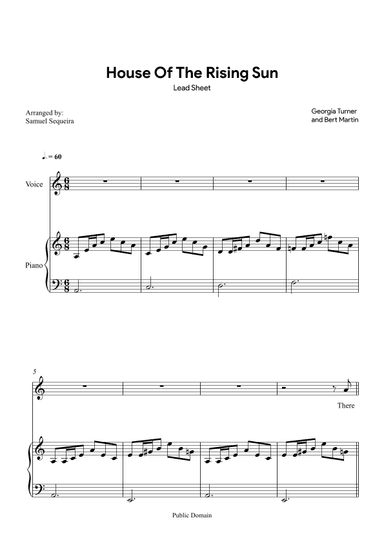 House of the Rising Sun - Lead Sheet - with play along (arr. Samuel Sequeira)