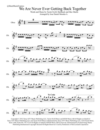 We Are Never Ever Getting Back Together (arr. Jose Daniel Morales A.)