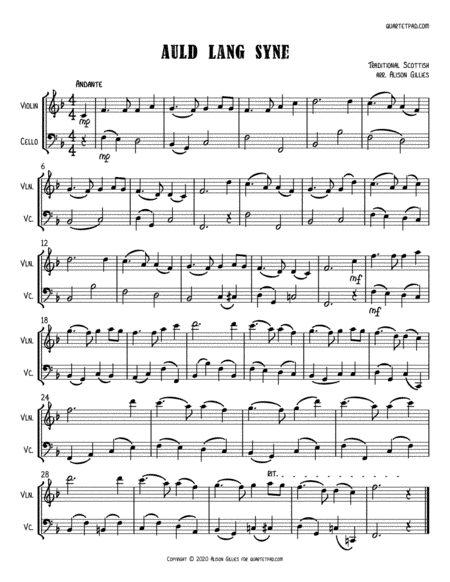 Auld Lang Syne - Violin & Cello Duet (arr. Alison Gillies)