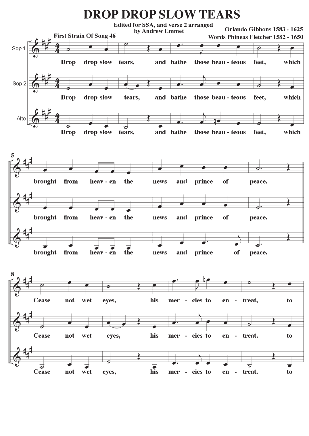 Drop Drop Slow Tears A Cappella SSA (arr. Andrew Emmet)