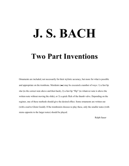 Two Part Inventions for Two Trombones (arr. Sauer, Ralph)