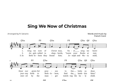Sing We Now of Christmas (Key of C-Sharp Minor) (arr. R. Salvario)
