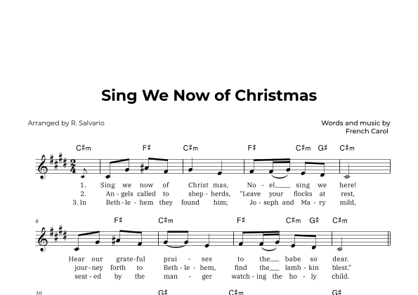 Sing We Now of Christmas (Key of C-Sharp Minor) (arr. R. Salvario)