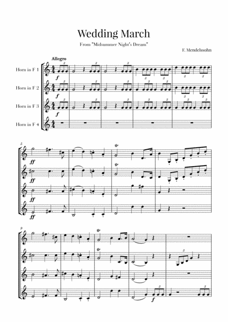 Wedding March for French Horn Quartet - Mendelssohn (arr. Cadenza Editions)