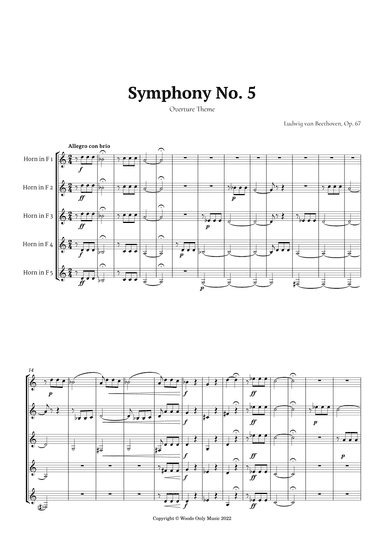 Symphony No. 5 by Beethoven for French Horn Quintet (arr. Ander)