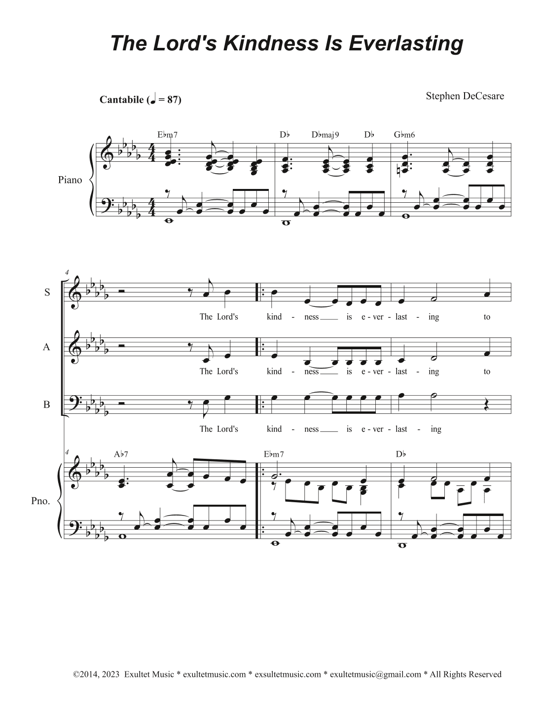 The Lord's Kindness Is Everlasting (Vocal Trio - (SAB)