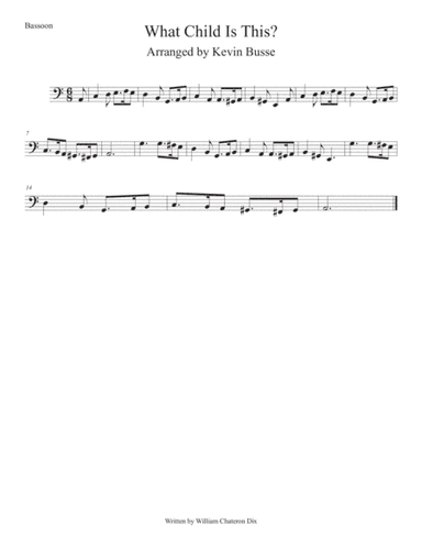 What Child Is This? (Easy key of C) Bassoon (arr. Kevin Busse)