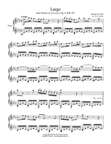 Largo from Winter (L'Inverno) for piano solo (arr. K. Krantz)