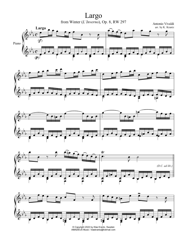 Largo from Winter (L'Inverno) for piano solo (arr. K. Krantz)