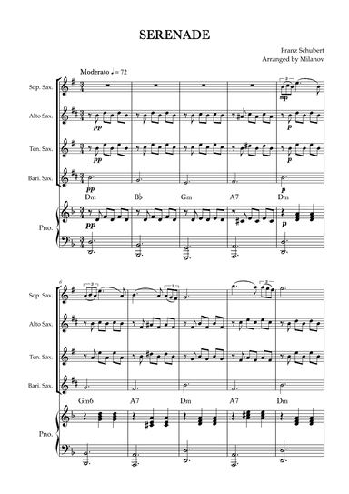 Serenade | Schubert | Saxophone Quartet | Piano | Chords (arr. Milanov)