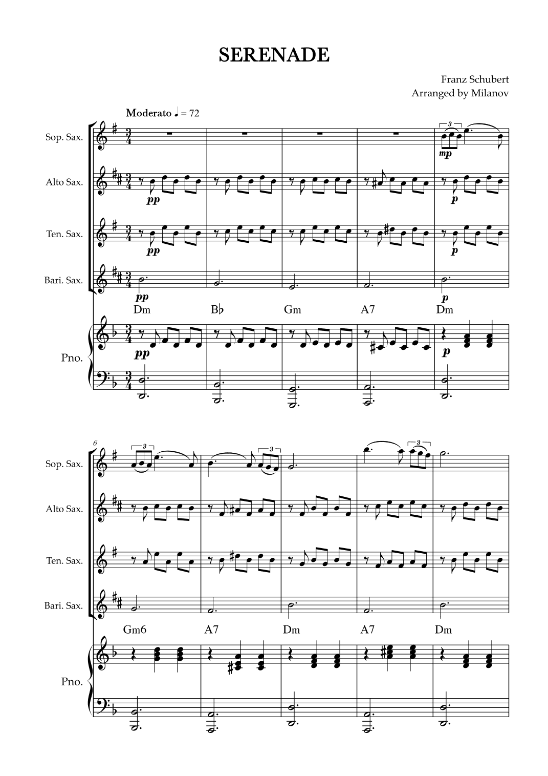 Serenade | Schubert | Saxophone Quartet | Piano | Chords (arr. Milanov)