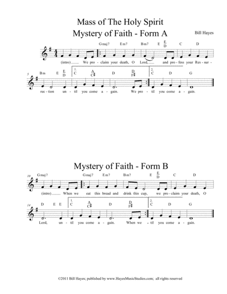 Mystery of Faith - Forms A & B (Mass of the Holy Spirit) leadsheet