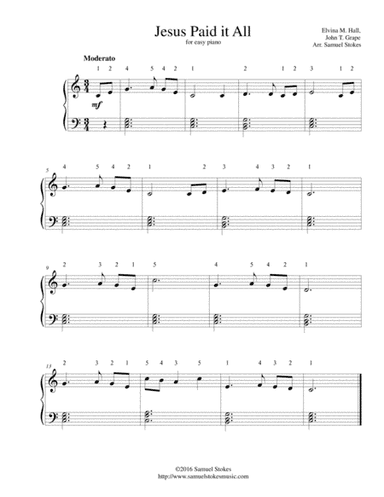 Jesus Paid It All - for easy piano (arr. Samuel Stokes)